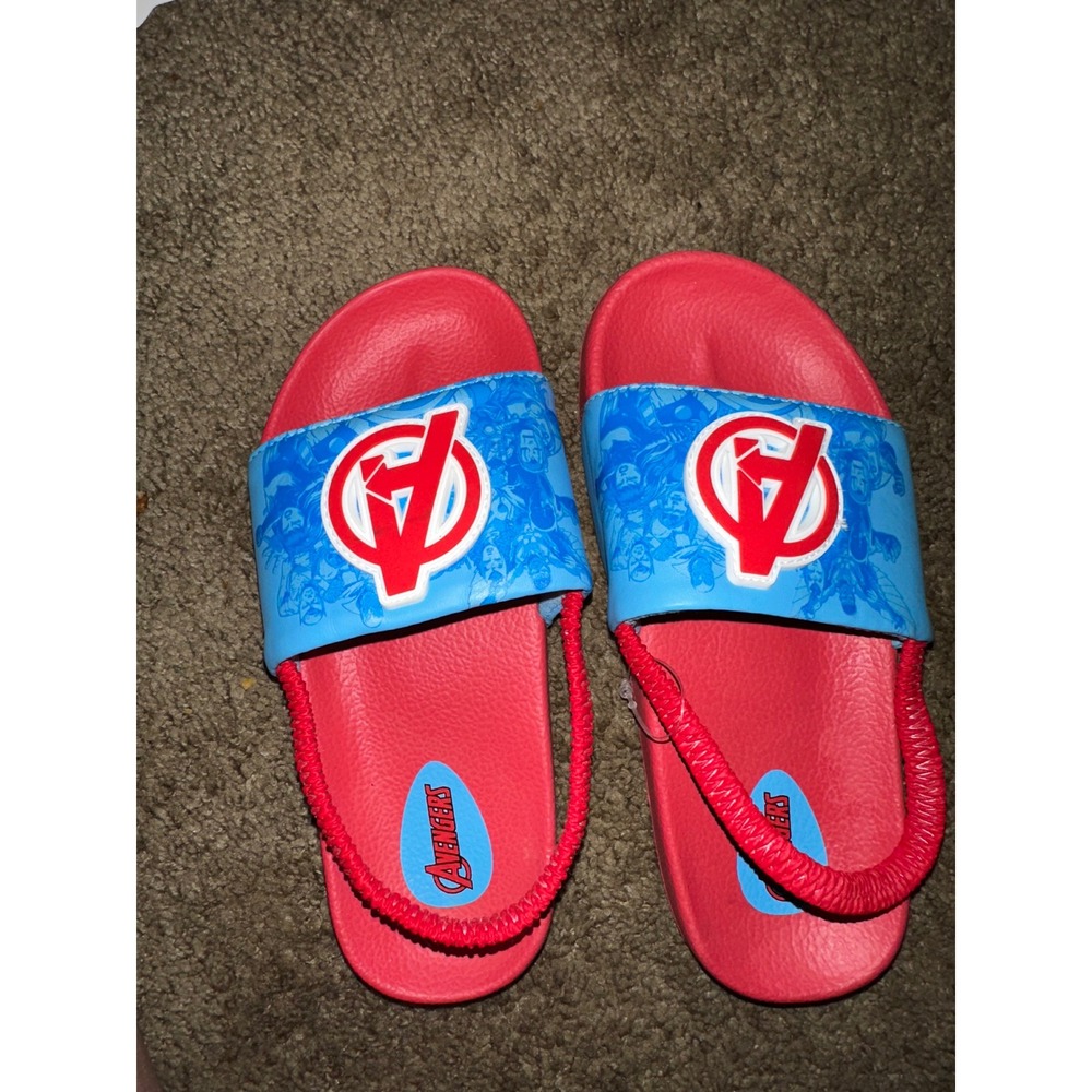 Marvel Avengers Kids Slides Red Blue Elastic Back Strap Sandals Size 11/12
